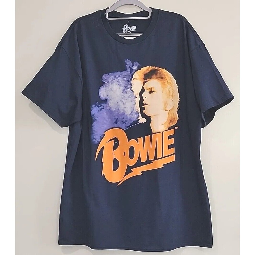 Bowie Shirt Mens XL Navy Blue David Bowie Music Band Casual Crew Neck Tee Top